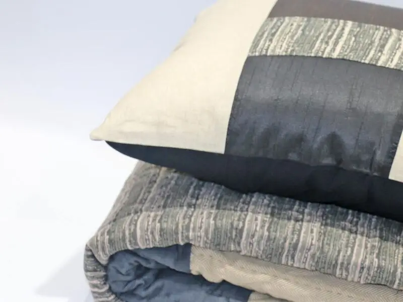 patchwork quilt black with embroidery details 240x280 cm with two pillow covers