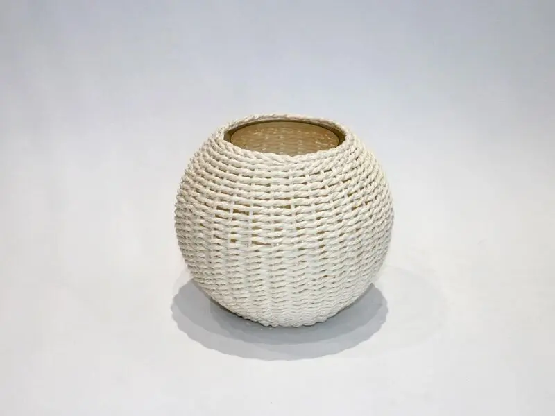 round glass vase covered with white bamboo large