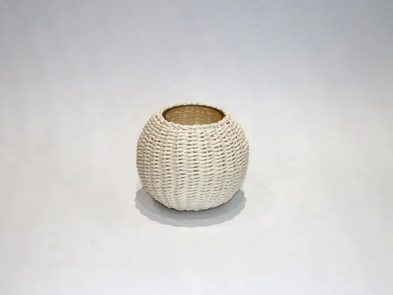 round glass vase covered with white bamboo small