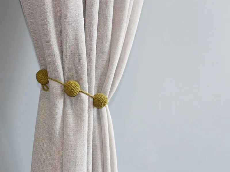 crochet green balls curtain tie