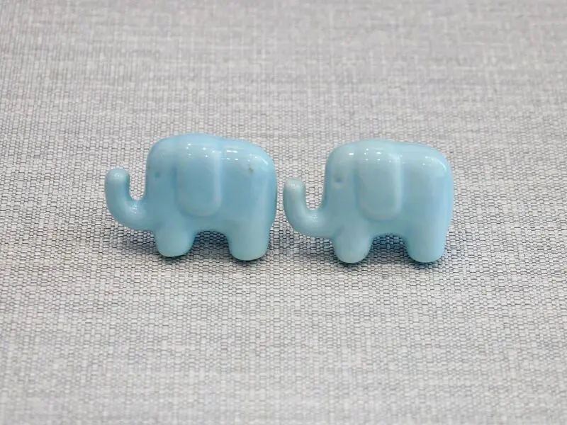 ceramic door knob elephant design blue