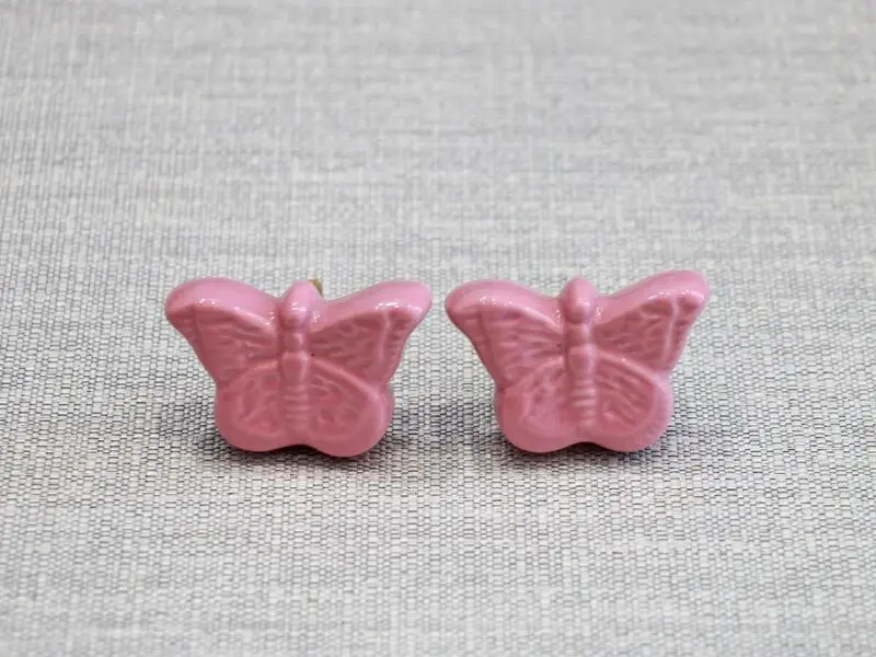 ceramic door knob butterfly design pink