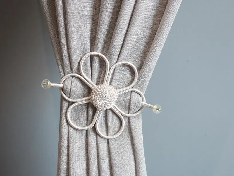 satin flower ecru curtain tie