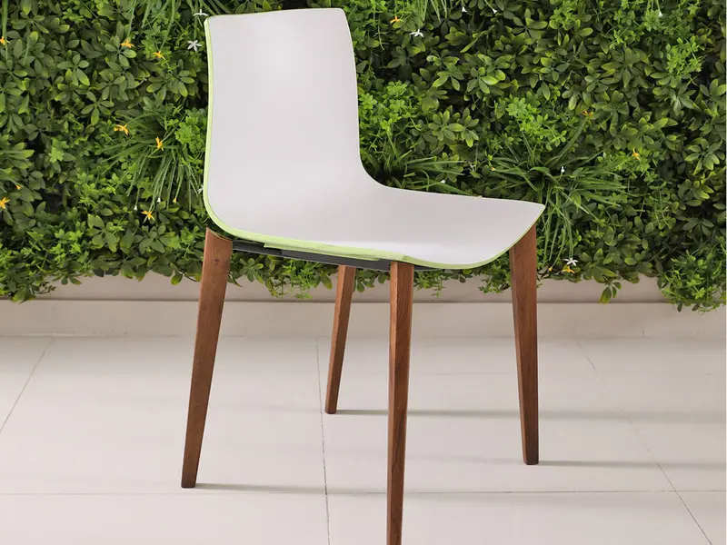 white green chair in dark brown ash legs