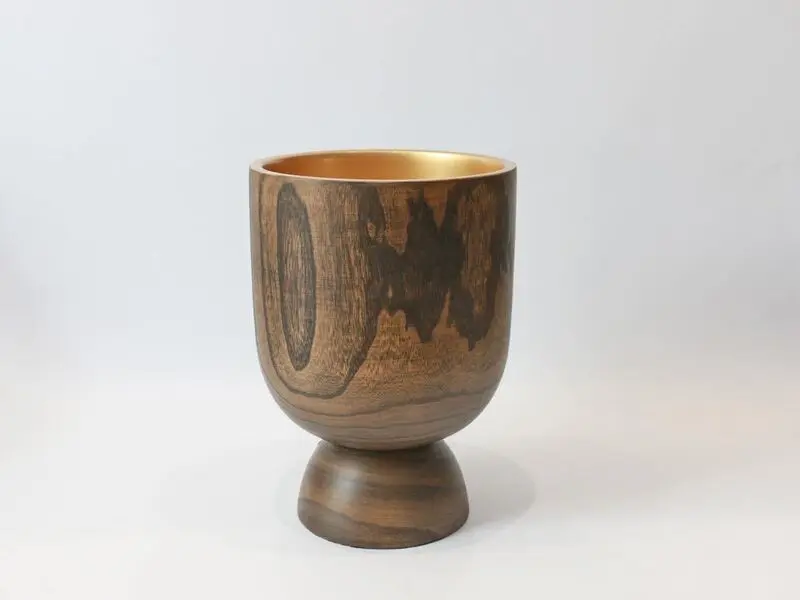 wood short lamp with gold shades