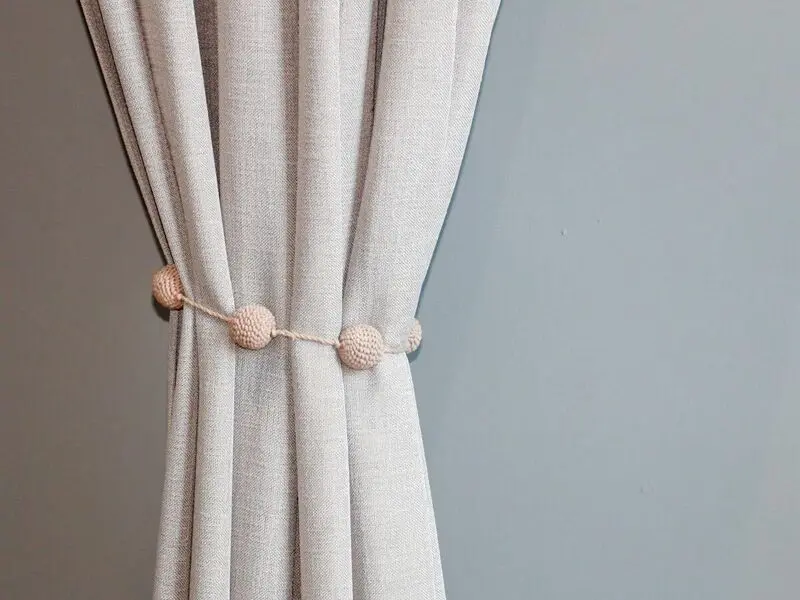 crochet grey balls curtain tie