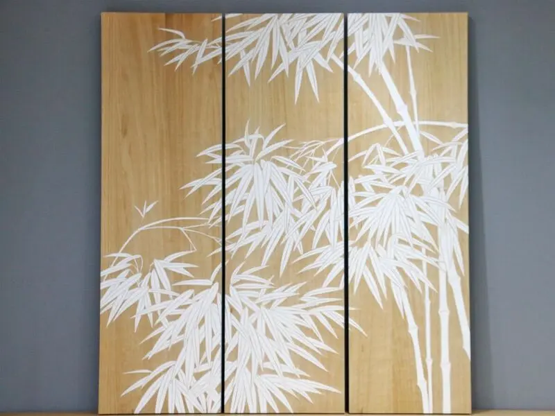 hand-carved bamboo leaves wall pannels 150x45x4cm (3pcs) natural wood-white