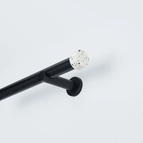 160-300CM MATT BLACK - WHITE FINIAL WITH DOTS - 25/28mm