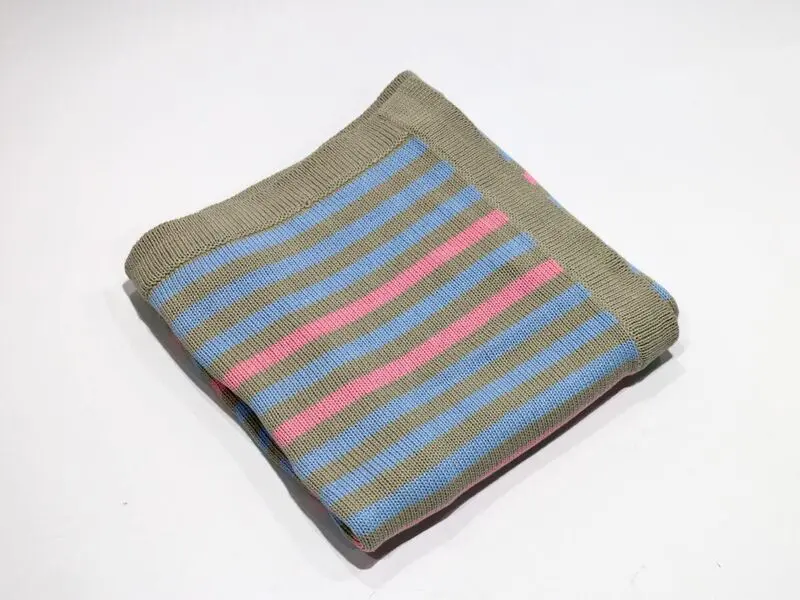 baby blanket in stripes pink blue grey