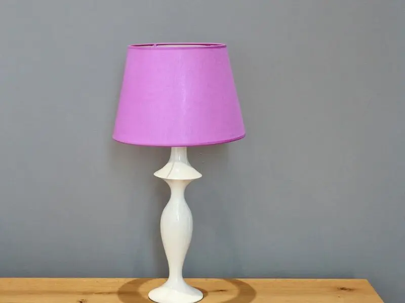 polyresin table lamp with purple shade