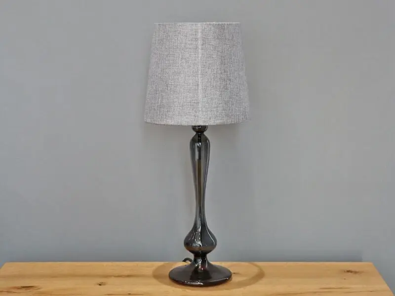 smoked black glass lamp with grey textured shade