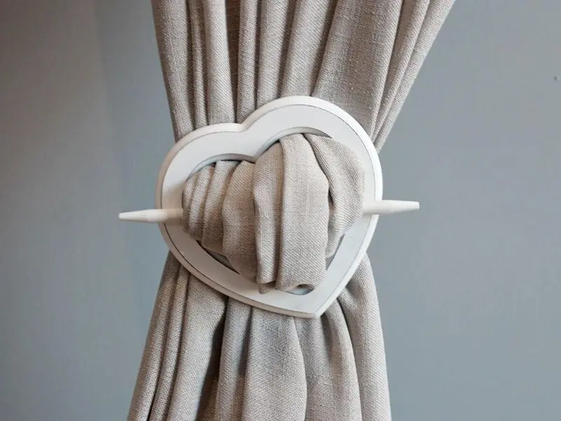 wooden heart white curtain tie