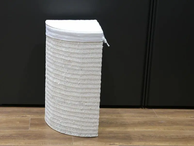 corner laundry basket white with fabric lining