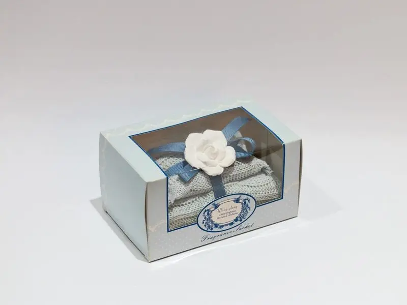 set of 2 blue crochet scented cushions