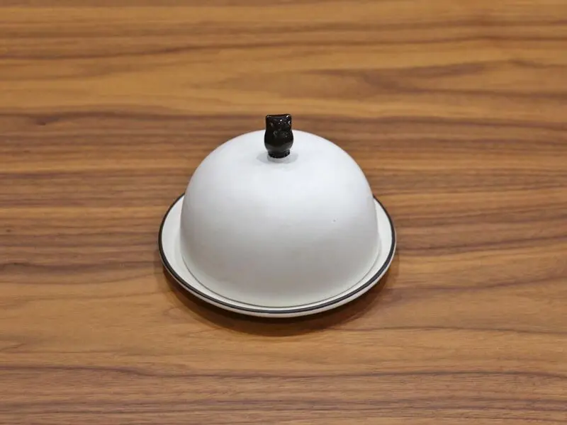 owl design covered butter plate