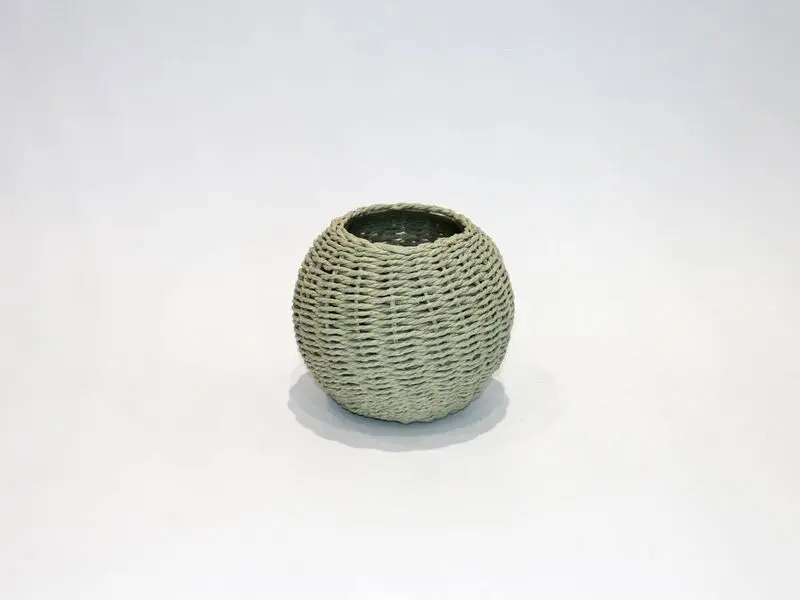 round glass vase covered with grey bamboo small