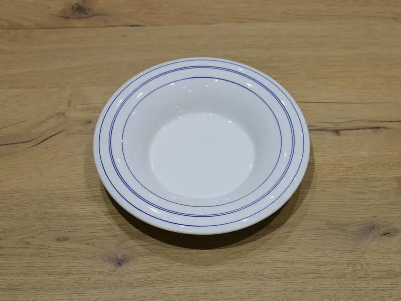 white soup plate with blue rim 22cm
