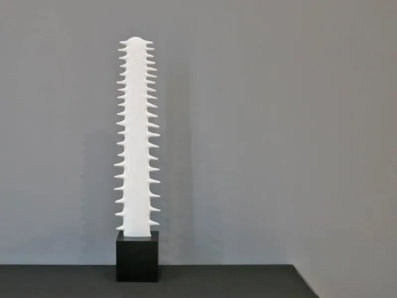 white glossy cactus with black base 62cm