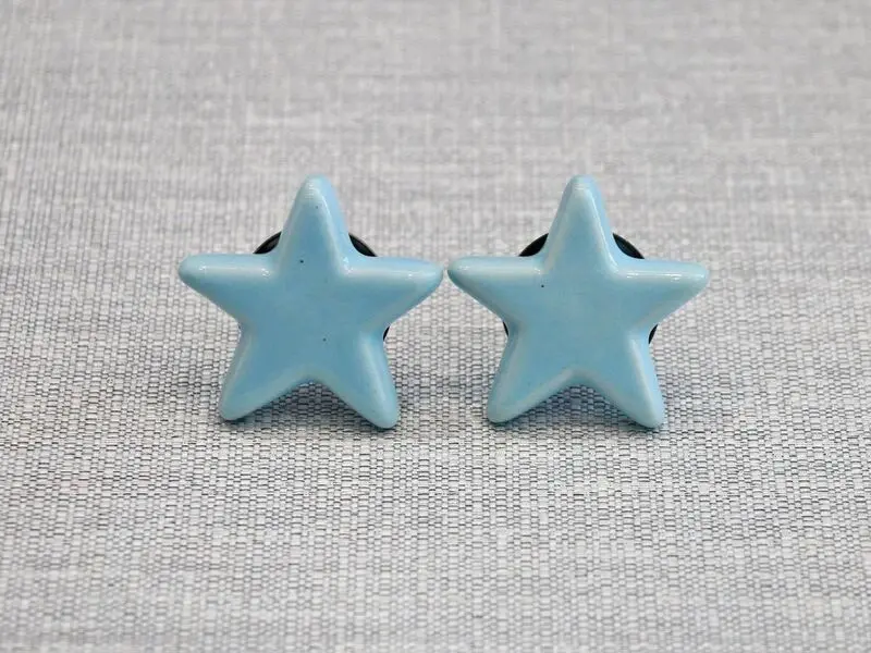 ceramic door knob star design blue