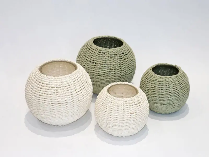 round glass vase covered with white bamboo large