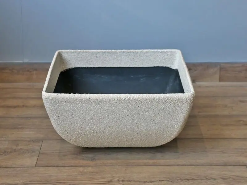 square aged sanstone pot in white