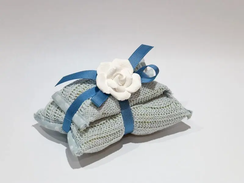 set of 2 blue crochet scented cushions