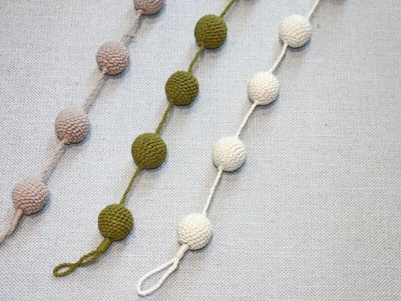crochet green balls curtain tie