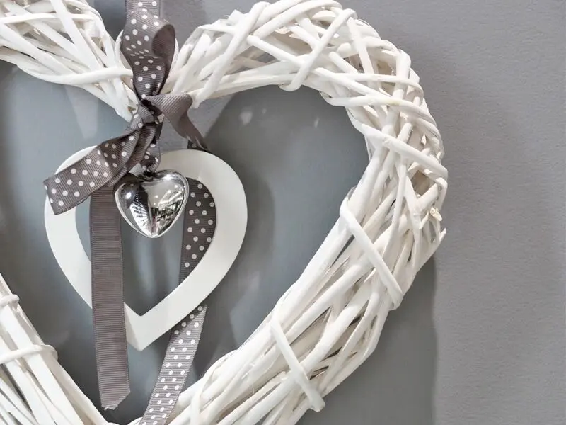 Willow heart with ribbon and silver color heart