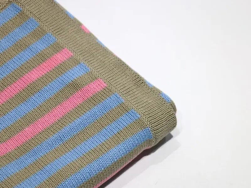 baby blanket in stripes pink blue grey