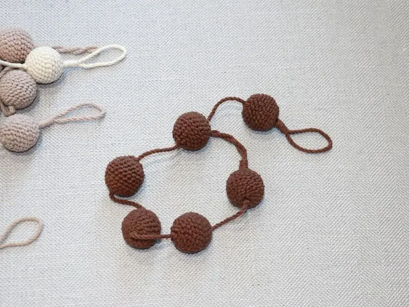 crochet brown balls curtain tie