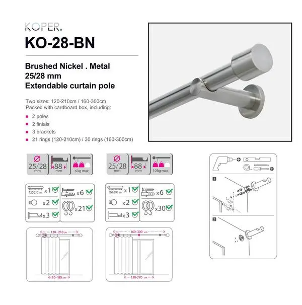 120-210CM BRUSHED NICKEL - Big Pole - 25/28mm