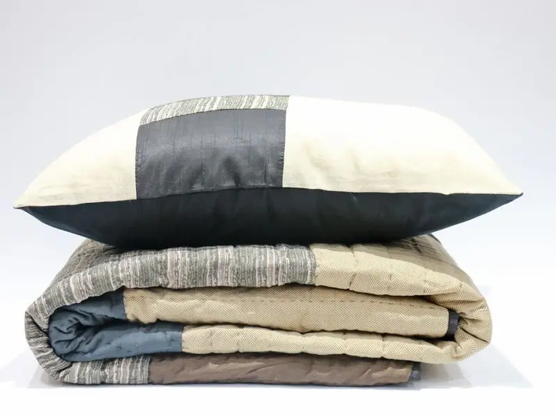 patchwork quilt black with embroidery details 240x280 cm with two pillow covers