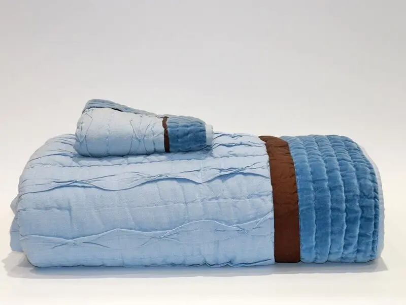 grazia blue velvet quilt 170x220 cm with one cushion cover