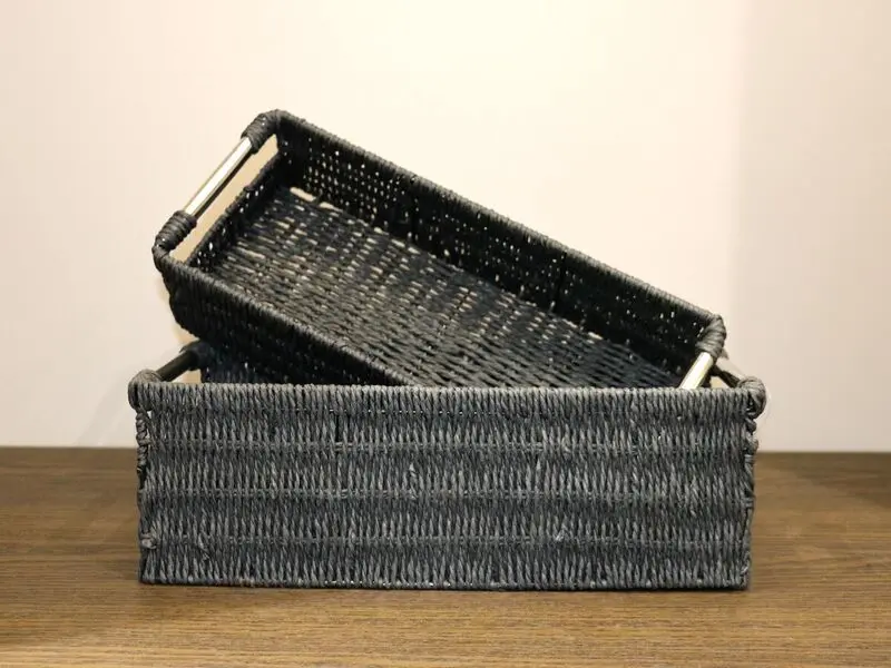 black rectangular basket large silver handed