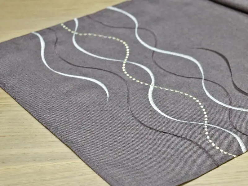 brown table runner white gold wave embroidery