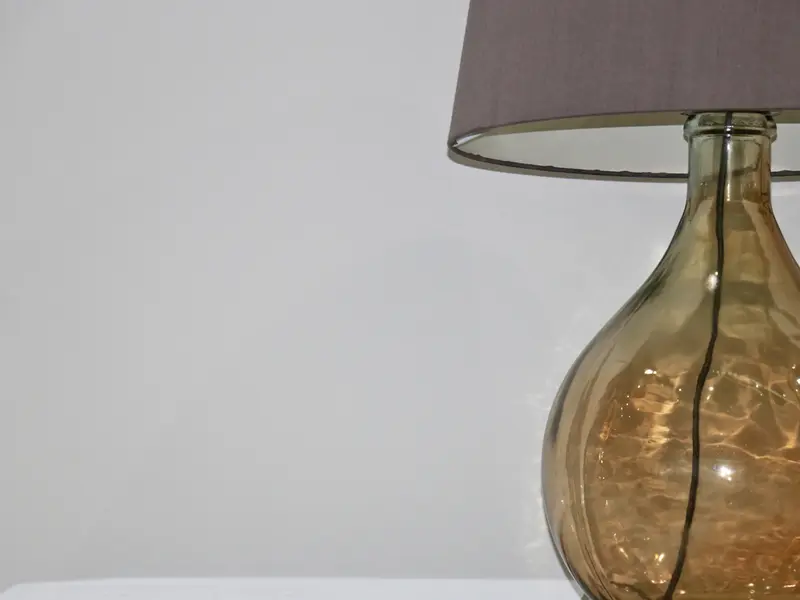 amber glass lamp with grey shade