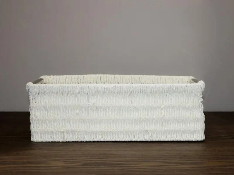 white rectangular basket large silver handed