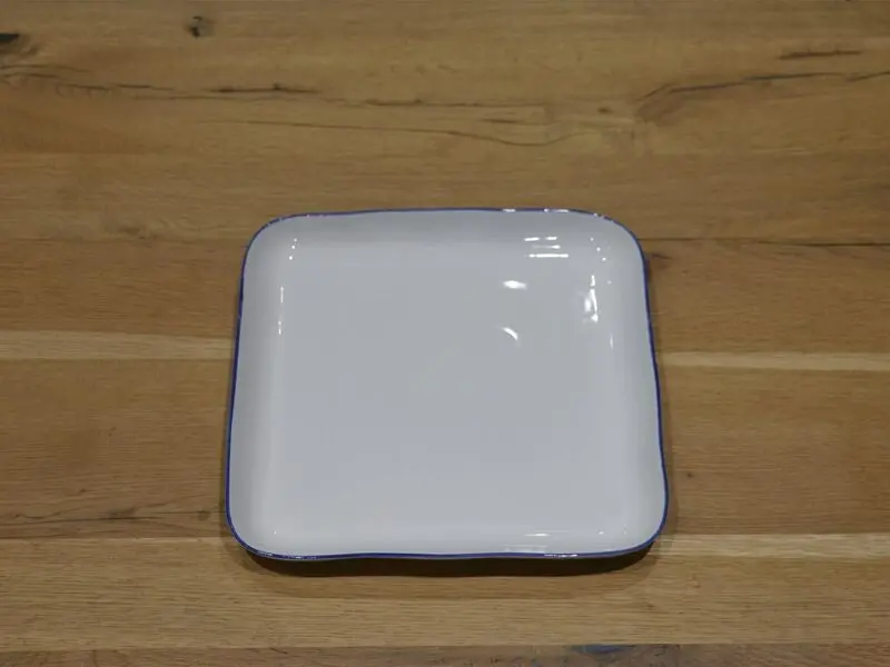 porcelain square plate with blue rim 30cm