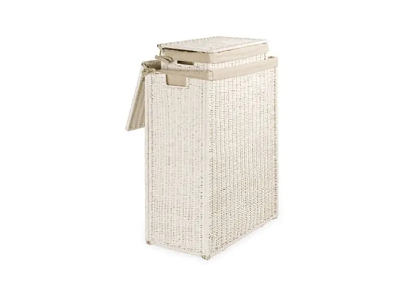 white laundry basket with fabric lining