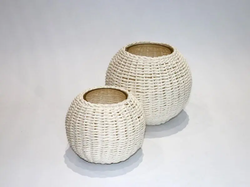 round glass vase covered with white bamboo large