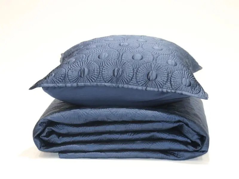 embossed design navy quilt 220x240 cm with two cushion covers