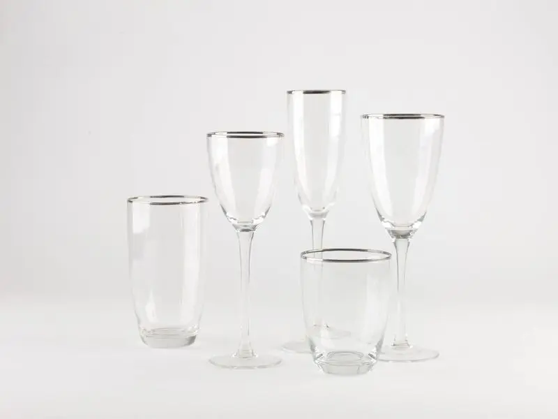 white wine glass with silver rim