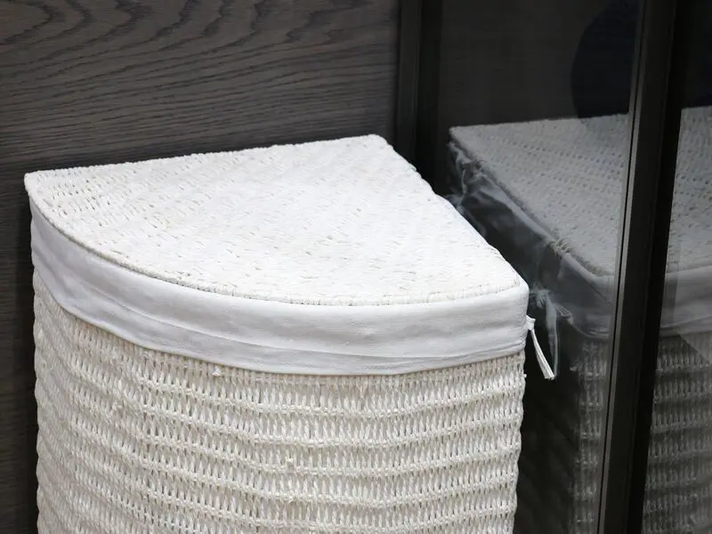 corner laundry basket white with fabric lining