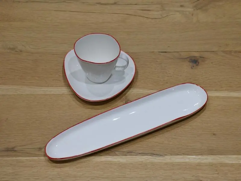 porcelain oblong plate with orange rim 34cm