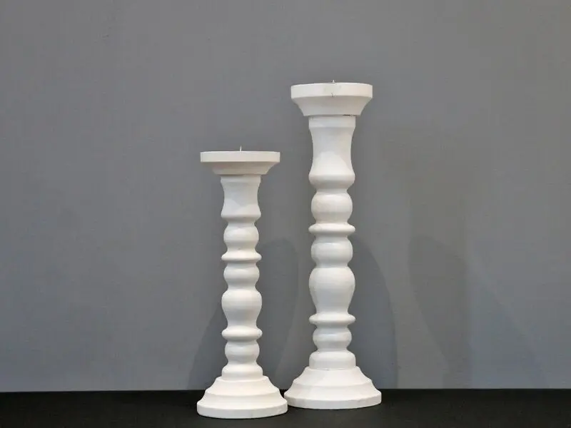 white wooden candle holder long